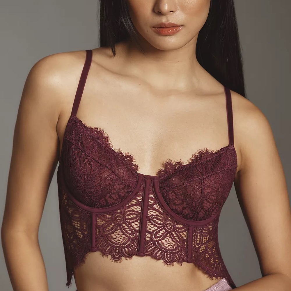 Anthropologie Burgundy Lace Longline Bra